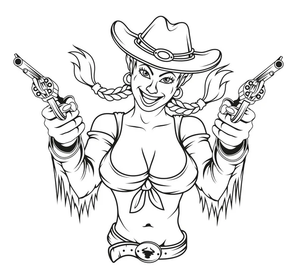 Cowboy Meisje Ector Illustratie Van Een Schets Mooie Vwoman Een — Stockvector