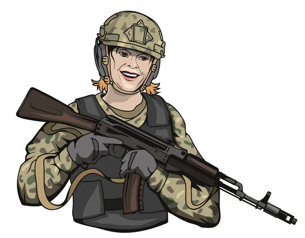 Στρατιώτισσα Εικονογράφηση Διάνυσμα Μιας Όμορφης Γυναίκας Στρατιωτικά Ρούχα Νεαρή Κοπέλα — Διανυσματικό Αρχείο