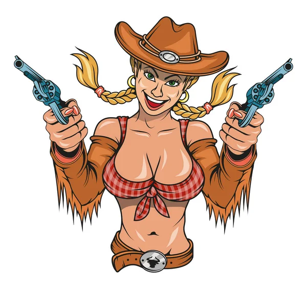 Cowboy Meisje Vector Illustratie Van Een Mooie Vrouw Een Cowboy — Stockvector
