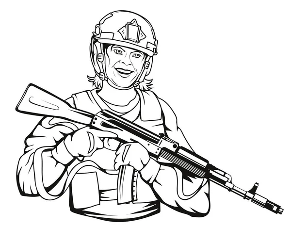 Chica Soldado Ilustración Vectorial Boceto Mujer Hermosa Ropa Militar Chica — Vector de stock