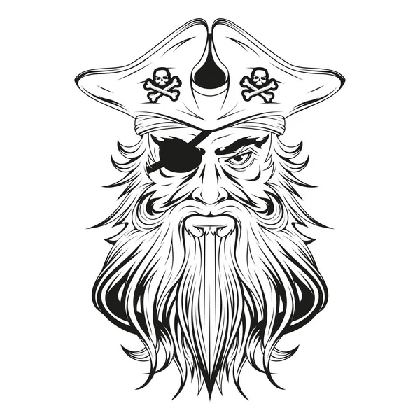 Pirata Ilustración Vectorial Capitán Enojado Boceto Sombrero Parche Para Los — Vector de stock