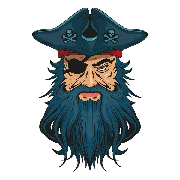 Pirát Vektorová Ilustrace Rozzlobeného Kapitána Klobouku Pásku Přes Oko — Stockový vektor