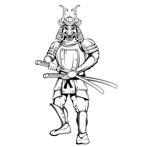 Samuraita Vektori Kuva Luonnos Japanilainen Sotilas Katana Käsissään — vektorikuva