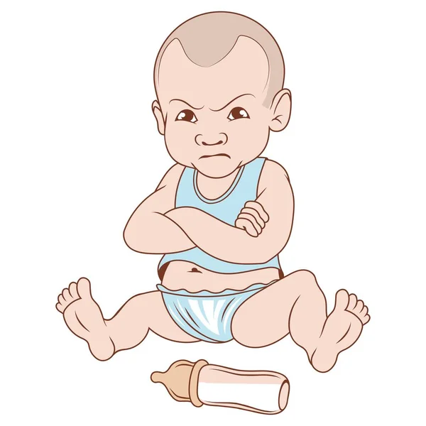 Sad Baby Vector Illustration Cute Little Baby Boy Show Sad — Stock Vector