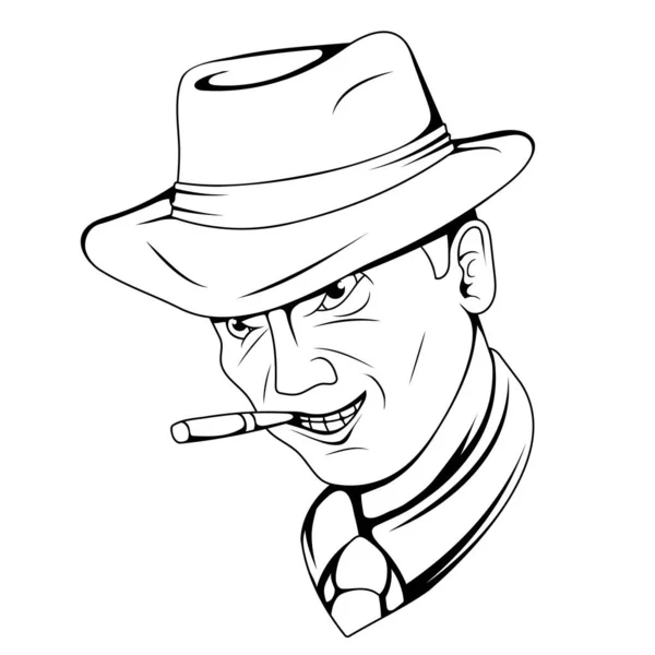 Gangster Vector Illustration Sketch Man Hat Cigar Chicago Gangster Mafia Stock Vector