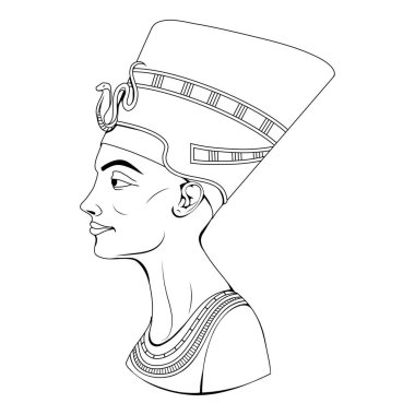 Nefertiti. Mısırlı güzel bir kadının vektör çizimi. Tanrıça, prenses. Mısır Firavunu Akhenaten 'ın karısı.