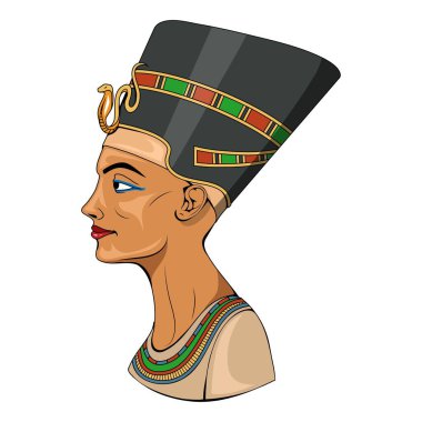 Nefertiti. Güzel bir Mısırlı kadının vektör çizimi. Tanrıça, prenses. Mısır Firavunu Akhenaten 'ın karısı.