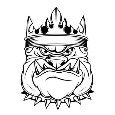 Taçlı bir Bulldog. Popüler bir hayvan karikatürünün temsili çizimi. Kızgın hayvan. evcil hayvan