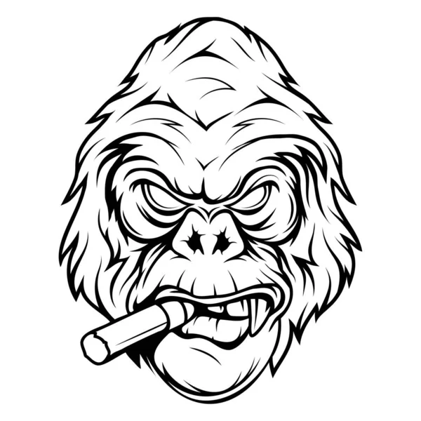Gorilla Cigar Vector Illustration Primates Sketch Angry Gorilla Head — Stock Vector