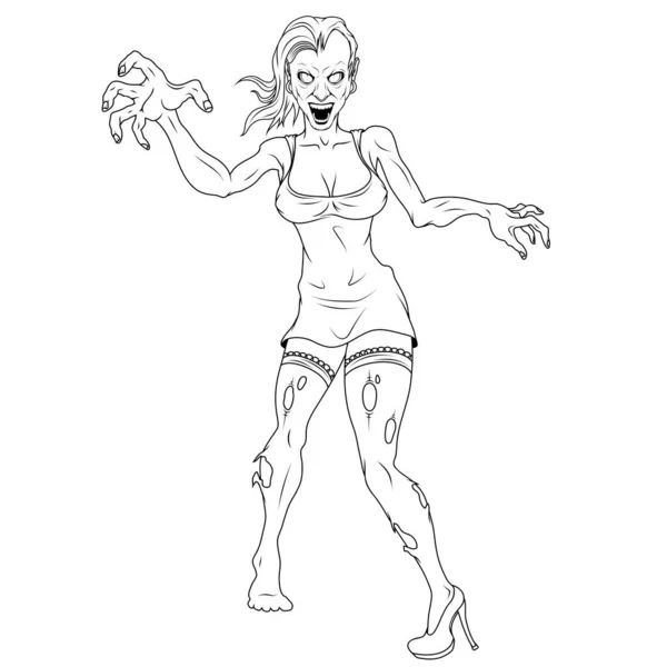 Zombie Mädchen Vektorillustration Einer Skizze Weiblicher Zombies Lebende Tote — Stockvektor