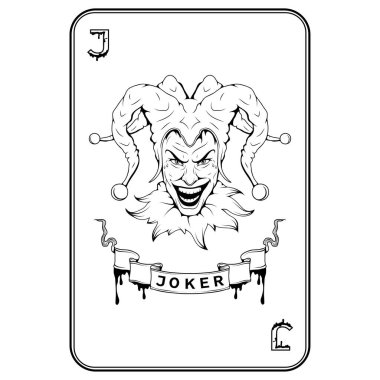 Joker iskambil oynuyor. Neşeli Joker yüzünün vektörü