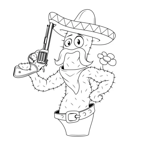 Personagem Cacto Com Revólver Desenhos Animados Cacto Mexicano — Vetor de Stock