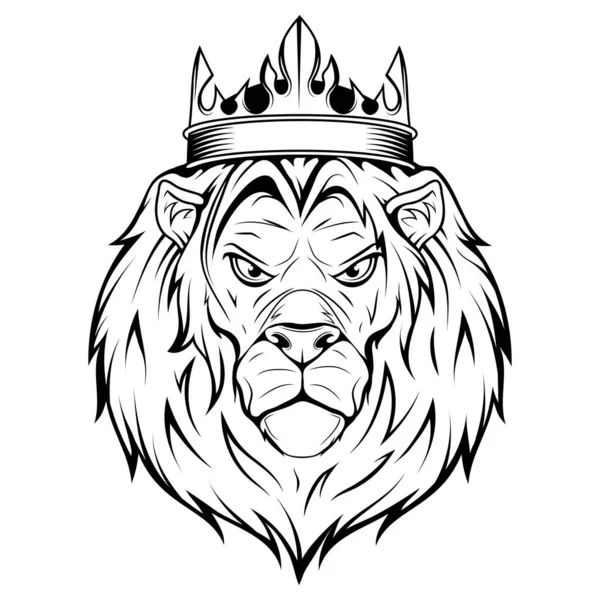 Злой Королевский Лев Векторная Иллюстрация Дикого Животного Злой Лев Короной — стоковый вектор