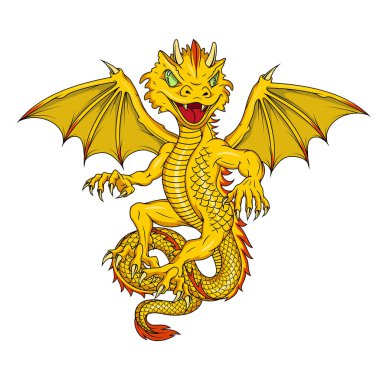 Çin ejderhası. Geleneksel bir Çin mitolojisi hayvanının vektör çizimi. Şirin küçük ejderha.