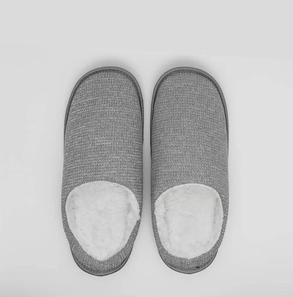 Topview Gray Home Slippers Isolated White Background Warm Domestic Sandal — Stock Photo, Image