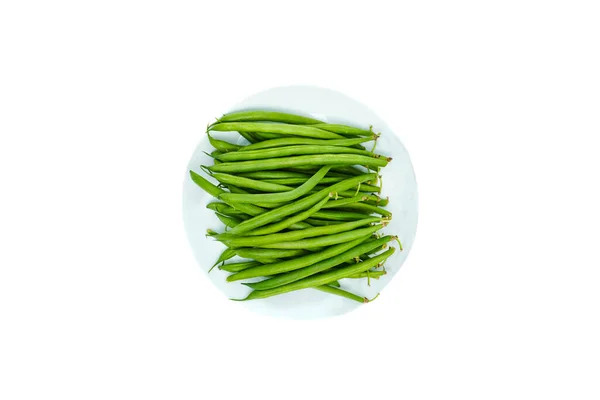 Fresh Green Beans Isolated White Background Top View Flat Lay — Stock Photo, Image