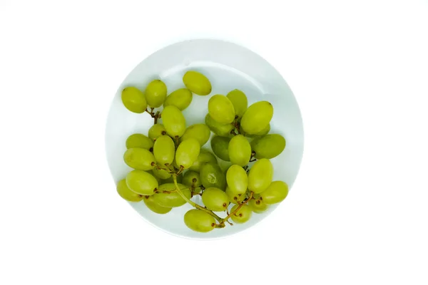 完全成熟的绿色葡萄 在白色的背景上隔离 顶视图或平铺 复制空间 — 图库照片