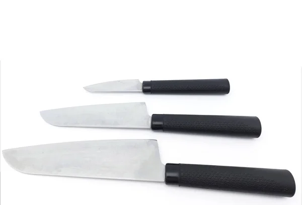 Set Kitchen Knives Isolated White Background Close View — Stock Photo, Image