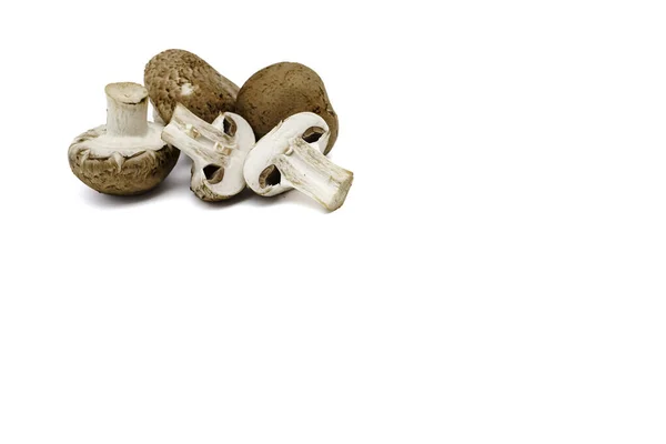 Conjunto Cogumelos Champignon Inteiros Fatiados Frescos Isolados Sobre Fundo Branco — Fotografia de Stock