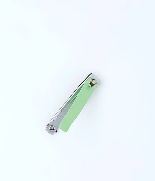 Stainless Steel Nail Clipper Isolated White Background Copy Space Top — Stock Photo, Image