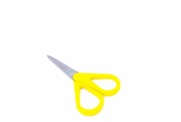 Scissors Yellow Handle Isolated White Background Copy Space — Stock Photo, Image