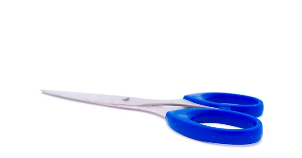 Scissors Blue Handle Isolated White Background Copy Space Side View — Stock Photo, Image