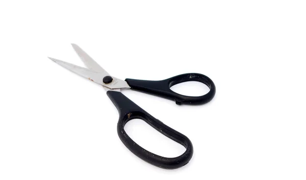 Used Scissors Black Handle Isolated White Background Copy Space — Stock Photo, Image