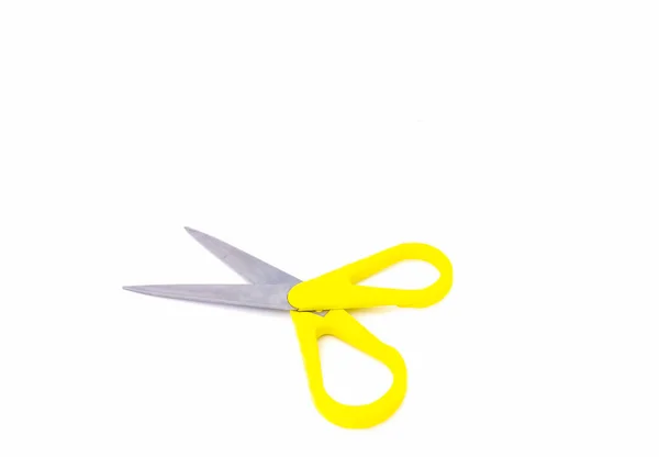 Scissors Yellow Handle Isolated White Background Copy Space — Stock Photo, Image
