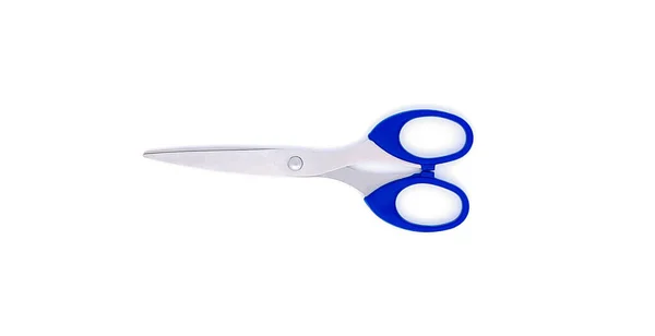 Scissors Blue Handle Isolated White Background Copy Space Selective Focus — Stock Photo, Image