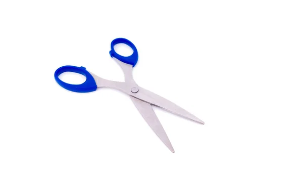 Scissors Blue Handle Isolated White Background Copy Space — Stock Photo, Image