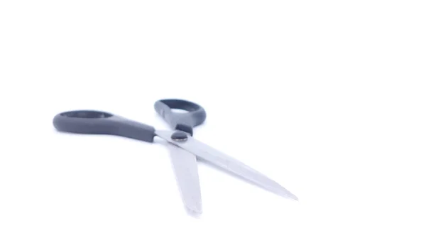 Used Scissors Black Handle Isolated White Background Copy Space Shallow — Stock Photo, Image
