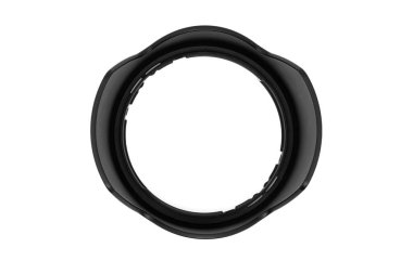 Mercek kaputu, beyaz arka planda kopya alanı ile izole edilmiş. Üst görünüm ya da düz görünüm, yakın plan.