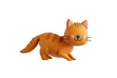 Dinamik 3D kedi simgesi çömelme konumunda