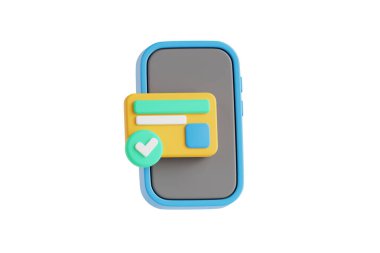 Kredi kartı akıllı telefonunun 3 boyutlu illüstrasyonu