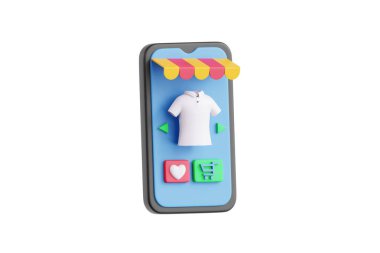 Akıllı telefondan online alışverişin 3 boyutlu illüstrasyonu