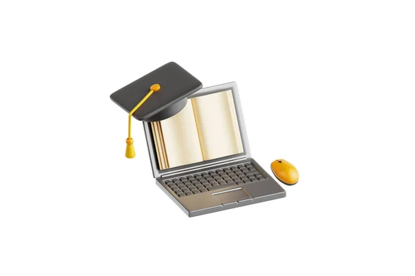 Illustration Des Online Lernens Einem Laptop Mit Mortarboard — Stockfoto
