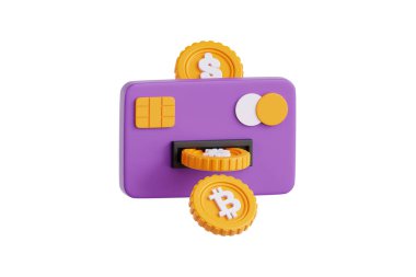 Bitcoin kredi kartının 3 boyutlu illüstrasyonu
