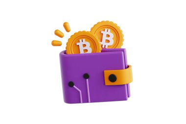 Bitcoin cüzdanının 3 boyutlu illüstrasyonu