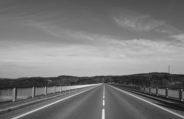 Yolun siyah beyaz fotoğrafı. 