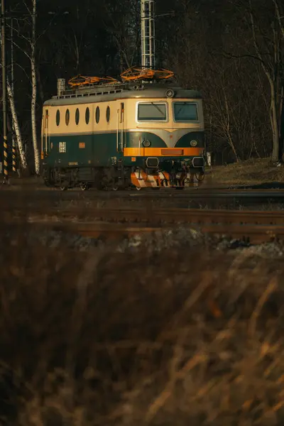 Çek Cumhuriyeti, Olomouc, 2023 / 12 / 27, parkta eski paslı bir tren kullanımdan kalkmış bir istasyonda bekleyen eski bir lokomotif.