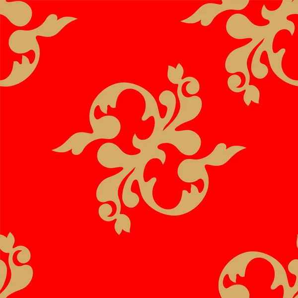 Красный Золотой Бесшовный Цветочный Узор — стоковый вектор