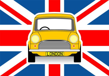İngiliz bayrağı üzerinde sarı araba