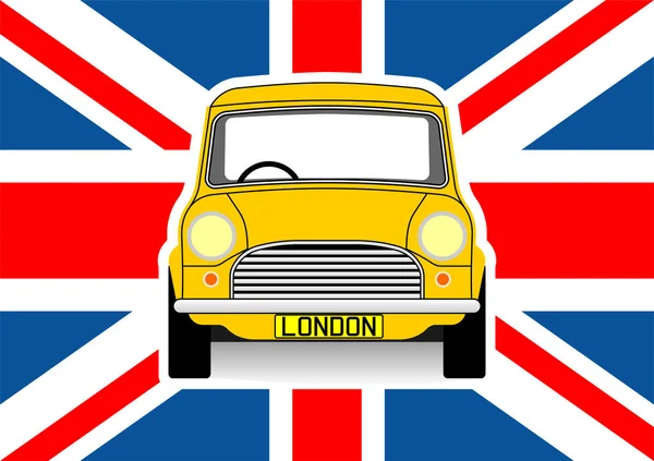 Gelbes Auto Über Britischer Flagge — Stockvektor