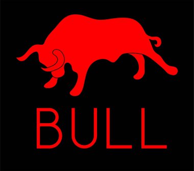 Siyah arka planda öfkeli bir boğanın kırmızı silueti.