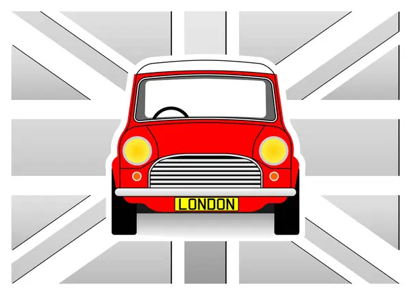 Stary Mały Czerwony Samochód Nad Brytyjską Flagą — Wektor stockowy