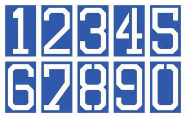 White stencil numbers from zero to nine over blue background clipart