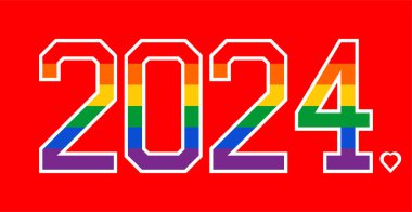 Kırmızı arka planda eşcinsel bayrağı renginde 2024