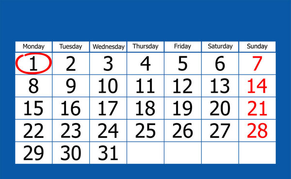 Universal monthly calendar with blue background