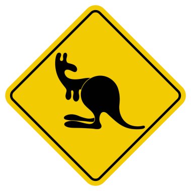 Kangurular yol sarı tabelasında