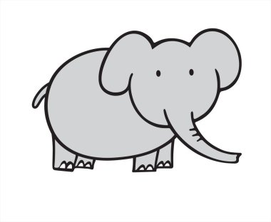 Beyaz arkaplan üzerine fil karikatürü çizimi